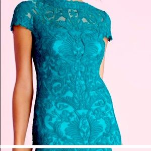 Tadashi Shoji Lace Sheath Dress Aqua Green Teal Short Sleeve